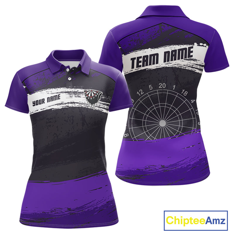 Custom Grunge Black And Purple Dripping Dartboard Dart Team Women Polo Shirt NYN1549