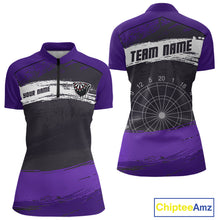 Load image into Gallery viewer, Custom Grunge Black And Purple Dripping Dartboard Dart Team Women Quarter-Zip Shirt NYN1549