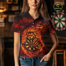 Load image into Gallery viewer, Lion Fire Flame Dartboard &amp; Arrow Women Darts Polo Shirt Personalized Red Grunge Darts Jerseys NYN2599