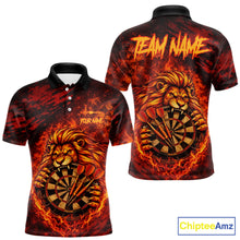Load image into Gallery viewer, Lion Fire Flame Dartboard &amp; Arrow Men Darts Polo Shirt Personalized Red Grunge Darts Jerseys NYN2599