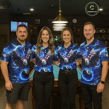 Load image into Gallery viewer, US Flag Eagle Thunder Blue Pool 8 Ball Men Billiard Shirt Custom Patriotic Billiard Team Attire NYN2604