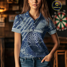 Load image into Gallery viewer, Keep Clam And Plays Dart Custom Blue Grunge Dart Shirts For Women, Dart Team Jerseys NYN0065