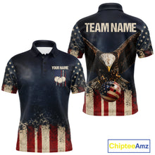 Load image into Gallery viewer, American Flag Grunge Bowling Team Jerseys For Men Custom Eagle Patriot Bowling Polo 1/4-Zip Shirt NYN3168