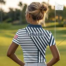 Load image into Gallery viewer, White And Blue Pinstripe Women Golf Polo Shirt Personalized Patriotic Golf Team Outfits NYN3387