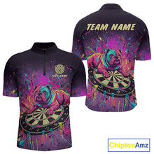 Load image into Gallery viewer, Custom Purple Bulldog Splatter Dartboard Men Darts Quarter-Zip Shirt Funny Colorful Dart Jerseys NYN1828