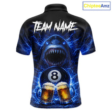 Load image into Gallery viewer, Blue Funny Lightning Shark Cheer Beers Pool 8 Ball Men Billiard Shirt Custom Ball Billiard Attire NYN2613