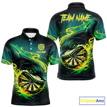 Load image into Gallery viewer, Green Splatter Paint Shark Dartboard &amp; Arrow Men Darts Polo Shirt Custom Darts Team Jersey NYN2616