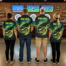 Load image into Gallery viewer, Green Splatter Paint Shark Dartboard &amp; Arrow Women Darts Polo Shirt Custom Darts Team Jersey NYN2616