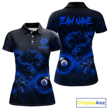 Load image into Gallery viewer, Horror Wolfs Blue Flames Smoke Pool 8 Ball Women Billiard Shirt Custom Ball Billiard Team Attire NYN2622