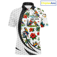 Load image into Gallery viewer, Tropical White And Black Golf Ball Polo Golf Shirts For Men Custom Parrot Golf Team Attire NYN3175