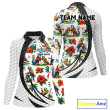 Load image into Gallery viewer, Tropical White And Black Golf Ball Polo Golf Shirts For Women Custom Parrot Golf Team Attire NYN3175