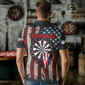 Dripping Dartboard Grunge US Flag Men's Darts Shirt - Custom Name For Dart Players NYN0420