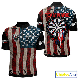 Dripping Dartboard Grunge US Flag Men's Darts Shirt - Custom Name For Dart Players NYN0420
