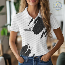 Load image into Gallery viewer, Black Leopard Pattern Womens Golf Polo Shirt Custom White Golf Ball Pattern Golf Team Outfits NYN3393