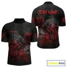 Load image into Gallery viewer, Custom Red Splatter Rose Dartboard Grunge Darts Quarter-Zip Shirt For Men Outfit Dart Jerseys NYN1832