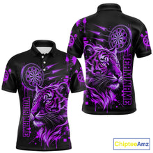 Load image into Gallery viewer, Purple Neon Tiger Lightning Dartboard Men Dart Polo Shirts Custom Name &amp; Team Dart Jerseys NYN2099