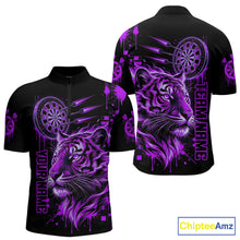 Load image into Gallery viewer, Purple Neon Tiger Lightning Dartboard Men Dart 1/4-Zip Shirts Custom Name &amp; Team Dart Jerseys NYN2099