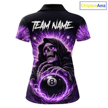 Load image into Gallery viewer, Lightning Purple Scary Grim Reaper Pool 8 Ball Women Billiard Shirt Custom Ball Billiard Team Attire NYN2624