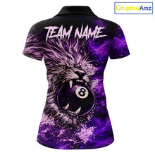 Load image into Gallery viewer, Purple Smokes Lion Paint Pool 8 Ball Women Billiard Polo &amp; 1/4-Zip Shirt Custom Billiard Team Attire NYN2626