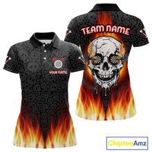 Load image into Gallery viewer, Custom White And Black Flames Skull Dartboard Dart Shirts For Women Dart Team Jerseys NYN0070