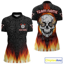 Load image into Gallery viewer, Custom White And Black Flames Skull Dartboard Dart Shirts For Women Dart Team Jerseys NYN0070