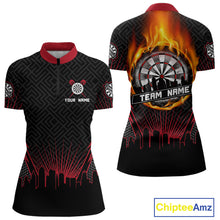 Load image into Gallery viewer, Custom Black And Red Fire Flame Dartboard Dart Shirts For Women, Dart Tournament Jerseys NYN0071