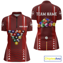Load image into Gallery viewer, Personalized Red Ball Billiard  Polo &amp; 1/4 Zip Shirt For Women Custom Pool Team Shirt Billiard Jersey NYN2981