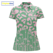 Load image into Gallery viewer, Womens Leopard Pattern Golf Polo Shirts Custom Green Pink Golf Clubs Pattern Attire, Golf Upf Shirts NYN3000