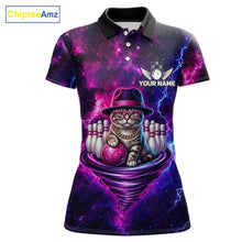 Load image into Gallery viewer, Cool Cat Galaxy Tornado Bowling Polo Quarter Zip Shirt For Women Custom Bowling Team Jersey