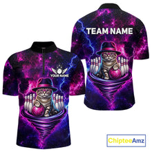 Load image into Gallery viewer, Cool Cat Galaxy Tornado Bowling Polo Quarter Zip Shirt For Men Custom Bowling Team Jersey