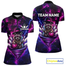 Load image into Gallery viewer, Funny Raccoon Galaxy Tornado Bowling Polo Quarter Zip Shirt For Women Custom Team Jersey