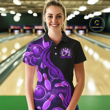 Load image into Gallery viewer, Purple Thunder Custom Womens Bowling Ball &amp; Pin Shirts, Bowling Team Jerseys For Bowlers NYN3418