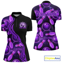 Load image into Gallery viewer, Purple Thunder Bowling Ball And Pins Shirt For Women Custom Bowling Team Jersey