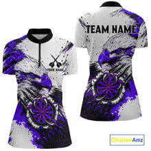 Load image into Gallery viewer, Custom Purple Grunge Eagle Scratch Dartboard Women Darts Polo &amp; 1/4-Zip Shirts Dart Team Jerseys NYN2796