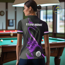 Load image into Gallery viewer, Purple &amp; Black Fire Flame 8 Ball Pool Billiard Shirt For Women Personalized Billiard Team Attire NYN3428
