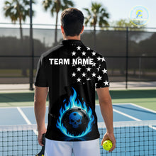 Load image into Gallery viewer, Custom Blue Flames Pickleball Ball 3D League Jerseys Men Pickleball US Flag Team Shirts NYN2146
