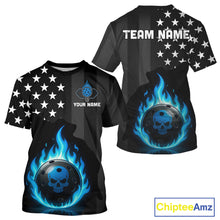 Load image into Gallery viewer, Custom Blue Flames Pickleball Ball 3D League Jerseys Men Pickleball US Flag Team Shirts NYN2146