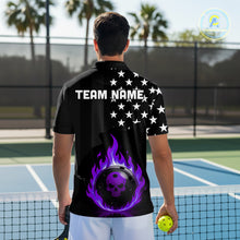 Load image into Gallery viewer, Custom Purple Flames Pickleball Ball 3D League Jerseys Men Pickleball US Flag Team Shirts NYN2147