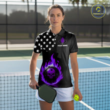 Load image into Gallery viewer, Custom Purple Flames Pickleball Ball 3D League Jerseys Women Pickleball US Flag Team Shirts NYN2147