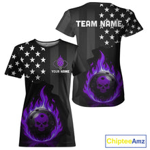 Load image into Gallery viewer, Custom Purple Flames Pickleball Ball 3D League Jerseys Women Pickleball US Flag Team Shirts NYN2147