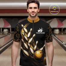 Load image into Gallery viewer, Strike Bowling Gold Yellow Bowling Jerseys For Men Custom Bowling Shirts Team Attire NYN3179