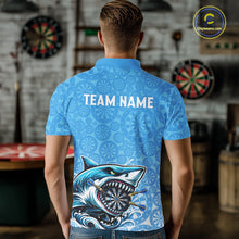 Load image into Gallery viewer, Blue Ferocious Shark Dartboard &amp; Arrow Men Darts Polo Shirt Custom Funny Dart League Shirt NYN2647