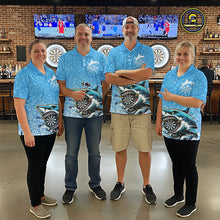 Load image into Gallery viewer, Blue Ferocious Shark Dartboard &amp; Arrow Men Darts Polo Shirt Custom Funny Dart League Shirt NYN2647