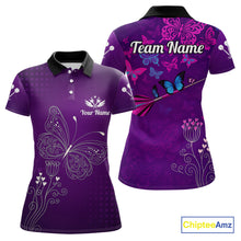 Load image into Gallery viewer, Purple Butterflies Dart Arrow Women's Darts Shirt - Custom Name For Darts Jersey NYN0476