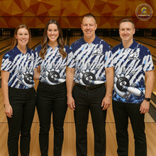 Load image into Gallery viewer, Blue And White Grunge Funny Bowling Ball &amp; Pins Shirts Custom Team Bowling Jerseys For Women NYN3445