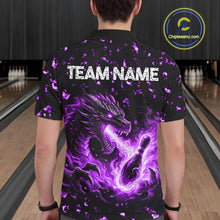 Load image into Gallery viewer, Fire Flame Dragon Bowling Polo Quarter Zip Shirts For Men Custom Team Bowling Jerseys | Purple NYN3452