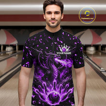 Load image into Gallery viewer, Fire Flame Dragon Bowling Polo Quarter Zip Shirts For Men Custom Team Bowling Jerseys | Purple NYN3452