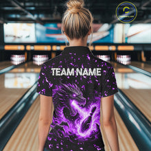 Load image into Gallery viewer, Fire Flame Dragon Bowling Polo Quarter Zip Shirts For Women Custom Team Bowling Jerseys | Purple NYN3452