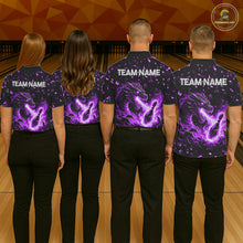 Load image into Gallery viewer, Fire Flame Dragon Bowling Polo Quarter Zip Shirts For Men Custom Team Bowling Jerseys | Purple NYN3452