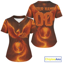 Load image into Gallery viewer, Custom Orange Flames Phoenix Baseball Ball Jersey For Women Youth Baseball Team Shirt NYN0973